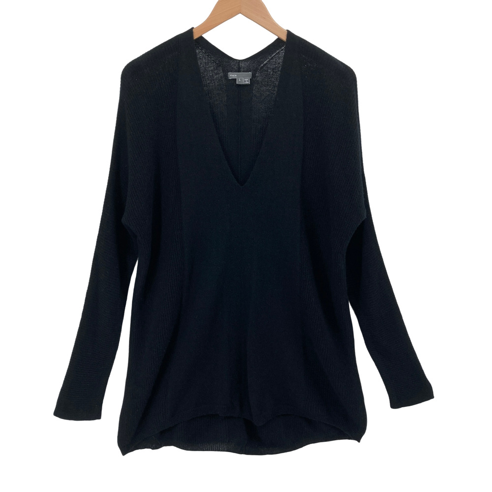 Vince V-Neck Knit Sweater Black 100% Cashmere Luxury Soft Size Large